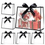 Gdotmely 12 Pcs Clear Plastic Gift Bags with Die Cut Handles,Reusable Party Favor Bags with Ribbons, Clear Gift Bag for Wedding Bridal Baby Shower Birthday Party Business, 12 x 10 x 5