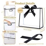 Gdotmely 12 Pcs Clear Plastic Gift Bags with Die Cut Handles,Reusable Party Favor Bags with Ribbons, Clear Gift Bag for Wedding Bridal Baby Shower Birthday Party Business, 12 x 10 x 5