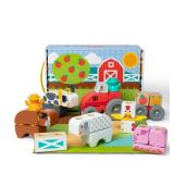 Melissa & Doug Blockablesâ¢ Farm Snap and Play, Mix and Match Connectable Wooden Building Blocks Play Set Toy for Preschool Boys and Girls (56 Pcs)