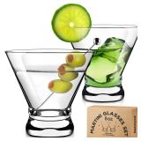 Gencywe 2 Pack Martini Glasses, 8 Ounce Crystal Cocktail Glasses, Martini Drinking Glasses, Hand Blown Stemless Cocktail Glassware for Bar, Martini, Cosmopolitan, Manhattan, Gimlet, Pisco Sour, Brandy