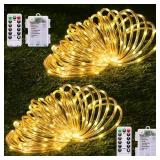 JMEXSUSS 2 Pack Christmas Lights Battery Operated Rope Lights Warm White - Outdoor Waterproof, 200LED 66ft 8 Modes Battery Powered String Light with Remote for Tree Garden Christmas Decorations