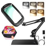 10X 30X Extra Large Magnifying Glass with Light and Stand,7-inch Lighted Magnifier,5 Color Modes Stepless Dimmable,Rectangle Hands-Free Magnifying Glass Desk Lamp for Reading Craft Hobby Close Work