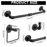 Jeasor 5-Pieces Industrial Pipe Bathroom Accessories Hardware Kit DIY Wall Mounted Includes Towel Bar Robe Hooks Toilet Paper Holder and Towel Ring (Black, 18 Inch) (missing hanging hooks)