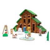 SainSmart Jr. 214 PCS Wooden Logs Cabin Set Ages 3, Building Log Gift for Boy/Girl, Creative Construction Engineering Educational Toy, Vacation Chalet