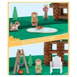 SainSmart Jr. 214 PCS Wooden Logs Cabin Set Ages 3, Building Log Gift for Boy/Girl, Creative Construction Engineering Educational Toy, Vacation Chalet