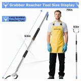 Frebuta Grabber Reacher Tool Heavy Duty,52.5in Reacher Grabber Pickup Tool Extra Long No Need Bend Trash Picker Upper Grabber Stainless Steels Tube with Sponge Handle for Seaside Garden and Yard