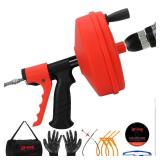 ãNewã50 FT Double Mode Drain Snake Tools, 11-in-1 Drain Auger for Sink and Drain Unblocking, Plumbing Snake for Kitchen, Bathrom and Shower Sink, Snake for Real DYIs (Red)