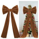Suncalla 2pcs Extra Large Christmas Tree Topper Bows, 49 x 19 inches Tree Toppers Bows Christmas Decorations Wreath for Home Wedding Party Holiday Decor Supplies(Brown,Velet)