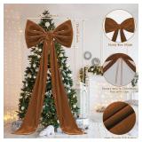 Suncalla 2pcs Extra Large Christmas Tree Topper Bows, 49 x 19 inches Tree Toppers Bows Christmas Decorations Wreath for Home Wedding Party Holiday Decor Supplies(Brown,Velet)