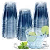Glowserve 50 Pack Plastic Cups 9 oz Blue Clear Plastic Cups for Cocktail Fancy Disposable Cup for Party Stemless Wine Glasses for Wedding Thanksgiving Christmas Party Graduation