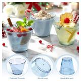 Glowserve 50 Pack Plastic Cups 9 oz Blue Clear Plastic Cups for Cocktail Fancy Disposable Cup for Party Stemless Wine Glasses for Wedding Thanksgiving Christmas Party Graduation