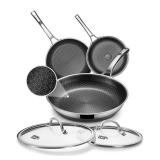 Yonida Frying Pans, 9+10+12 inch with 2 Lid, Hybrid Frying Pans Set Nonstick,non stick Skillets Stainless Steel, Dishwasher & Oven-Safe, Induction Compatible Cooking Pan, PFOA Free Cookware