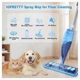IOPRETTY Microfiber Hardwood Floor Mop - Wet Dry Spray Mop with 4 Washable Pads for Tile Wood Laminate Vinyl Marble Home Kitchen - 500+ ML Refillable Bottle Dark Blue