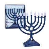 LED Electric Blue Hanukkah Menorah with Special Effects - Battery/USB Powered, Star of David, 4 Lighting/Blinking Modes, Large LED Bulbs, Chanukah Traditional Electric Menorahs - Navy Blue