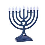 LED Electric Blue Hanukkah Menorah with Special Effects - Battery/USB Powered, Star of David, 4 Lighting/Blinking Modes, Large LED Bulbs, Chanukah Traditional Electric Menorahs - Navy Blue