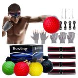 KANGHUANG Reflex Balls Boxing Headband Set for MMA Boxing Kickboxing Training Reaction Ball Kit Includes 4 Different Levels Balls+4 Elastic Headbands+4 Spare Lines+4 Gloves for All People
