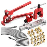 Luney 26 PCS 3/16\" Brake Line Kit Include 25FT Zinc-Plated Brake Lines, 16 Fittings, 2 Unions, 4 Nuts, Brake Line Bender, Double & Single Flaring Tool & Cutter, Copper Coated Brake Line Repair Kit