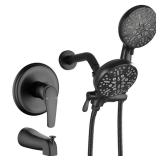 Tub and Shower Faucet Set Complete Dual Shower Head and Handheld 2 in 1 Combo Set Shower System with Tub Spout Tub and Shower Trim Kit Matte Black