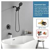 Tub and Shower Faucet Set Complete Dual Shower Head and Handheld 2 in 1 Combo Set Shower System with Tub Spout Tub and Shower Trim Kit Matte Black