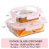 UMEIED 10 Pack Glass Food Storage Containers with Lids Leakproof, Airtight Glass Meal Prep Containers For Lunch, On The Go, Leftover, Dishwasher Safe