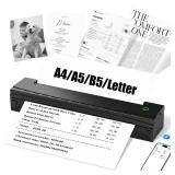 NDYIN Portable Printer Wireless for Travel, D80 Thermal Printer, Inkless Printers, Compatible with iOS, Android, Laptop, Supports 8.5\" x 11\" US Letter & A4 & A5 for Home Use, Office, Vehicles, Black