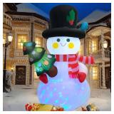 SRKLH 8 FT Christmas Inflatables Snowman Yard Decoration, Blow Up Snowman with Christmas Tree Outdoor Decoration with Rotating LED Lights for Holiday Party Garden Lawn Decor, Xmas New Year Kids Gifts