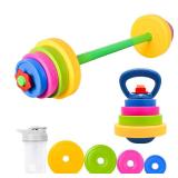 Kasebro 3-in-1 Kids Fitness Set with Adjustable Barbell, Kettlebell & Reusable Water Bottle â Kids Gym Equipment for Pretend Play Exercise, Fun Fitness Toys for Boys & Girls Home Workout