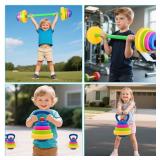 Kasebro 3-in-1 Kids Fitness Set with Adjustable Barbell, Kettlebell & Reusable Water Bottle â Kids Gym Equipment for Pretend Play Exercise, Fun Fitness Toys for Boys & Girls Home Workout