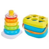 Fisher-Price Babyâs First Blocks & Rock-a-Stack Toy Set, Bucket of 10 Shapes & Ring Stacking Activity for Developmental Play Ages 6+ Months (Amazon Exclusive)