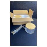 Vintage Coffee Mugs, Overnight Oats Containers with Bamboo Lids and Spoons - 14oz Clear Embossed Glass Cups, Cute Coffee Bar Accessories, Iced Coffee Glasses, Ideal for Cappuccino, Latte, 2 Pack