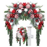 Liliful Christmas Mailbox Swag Red Green White 88 Inch Xmas Mailbox Swag Traditional Artificial Christmas Decorations for Home Indoor Outdoor Decorations