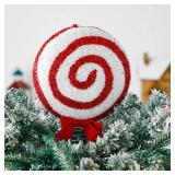 Gejoy Christmas Candy Tree Topper Peppermint Candy Cane Christmas Tree Toppers 10.2 Inch Candy Swirl Christmas Ornament Glitter Xmas Tree Topper for Holiday Party Festive Home Decor