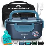 TRAVELISIMO Electric Lunch Box for Adults 100W Heated Lunch Box For Men 1.5L Stainless Steel Portable Food Warmer, 12/24/110V for Travel & Work, Loncheras Electricas Para Calentar almuerzo