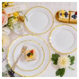 ejonirinjonir EI 150pcs White Plastic Plates with Gold Plastic Silverware,Disposable Plate Heavy Duty,White Dinnerware Set,Elegant Plates for Party,Wedding,Afternoon Tea,Spring,Valentine