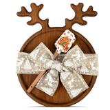 Funnymoom Christmas Cutting Board Gift Christmas Antler Cutting Board with Santa Shaped Scraper and Ribbon Charcuterie Boards Wooden Serving Tray for Cheese Fruit Bread Salad Vegetables Snack Dessert