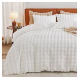 EMME Faux Fur Duvet Cover Twin Size, 2 Pieces Ultra Soft Fluffy Comforter Cover, Cozy Warm for Winter, Luxury Elegant Shaggy Bubble Design Bedding, 1 Duvet Cover & 1 Pillow Shams (Twin, White)