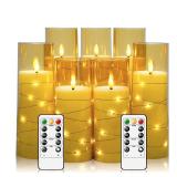 Eebuss Flameless Candles with Embedded Star String, Battery Operated LED Pillar Candles with Timer and Remote Control,Home Decorating for Ambianceï¼ Set of 7 (Gold)