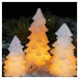 Yongmao Glittering White Christmas Tree Shaped Flickering Flameless LED Candles with Timer, Real Wax Battery Operated for Home Party Decoration and Gift (Set of 3)