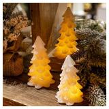Yongmao Glittering White Christmas Tree Shaped Flickering Flameless LED Candles with Timer, Real Wax Battery Operated for Home Party Decoration and Gift (Set of 3)