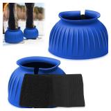 Abbylike Bell Boots for Horses 1 Pair/2 Pair Available, Protect Against Hoof Impact Trauma, Rubber Bell Boots Horse Care for Turnout, No Rub Design Wrap Hook and Loop(XL,Dark Blue,1 Pair)