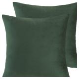HERAYLI Velvet Decorative Throw Pillow Covers, Soft Square Cushion Case Home Decor for Living Room Couch Bed Sofa, Set of 2 Pack, Dark Green, 20x20 Inch