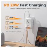 USB C Charger Block 20W, TESSAN PD Fast Charging Adapter with Foldable Plug, 1875W Power Outlet Extender(4 AC and 4 USB) for Cruise, Home, Office, Dorm