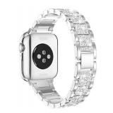 Mosonio Compatible with Apple Watch Band 40mm with Case Women, Jewelry Replacement Metal Wristband Strap with 2 Pack Bling PC Protective Cover for iWatch Series 6/5/4(Silver)