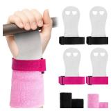2 Pairs Gymnastics Hand Grips, Gymnastics Equipment for Kids, Gymnastics Wristbands Sets, Gymnastic Bar Grip Gloves and Gymnastics Wrist Support Sports Accessories for Workout Exercise, Pink, Black