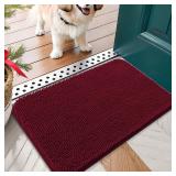 OLANLY Dog Door Mat for Muddy Paws 24x16, Absorbs Moisture and Dirt, Absorbent Non-Slip Washable Doormat, Quick Dry Chenille Mud Mat for Dogs, Entry Indoor Entryway Carpet for Inside Floor, Burgundy