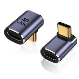 AreMe 90 Degree USB-C Male to Female Adapter, 2 Pack Right Angle 100W Type-C Adapter Extender for Steam Deck, ROG Ally, Switch, Notebook Computers, Tablet and Mobile Phones (Metallic Purple)