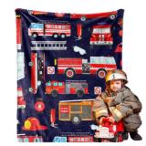 Fire Truck Blanket for Boys, Fire Truck Throw Blanket for Kids, Blue Firefighter for Teens, Soft Lightweight Flannel Truck Car Blankets for Teen Men Birthday Gifts Sofa Couch Bed Decor 40x30In