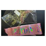 PQRUU Glitter Birthday Sash, Tiara and Rhinestone Headband Set - Pink Birthday Accessories for Her