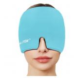 EXQUISLIFE Migraine Headache Relief Cap, Gel Ice Head Wrap, Hot and Cold Therapy, Headache Eyes Mask for Sinus, Puffy Eyes, Tension and Stress Relief (Blue)
