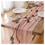 Keketoarrange Pink Spring Easter Table Runner Cheese Cloth Rustic Gauze Cheesecloth Table Runner 120 Inch 10 FT for Wedding Baby Bridal Shower Sheer Boho Home Tea Party Decor